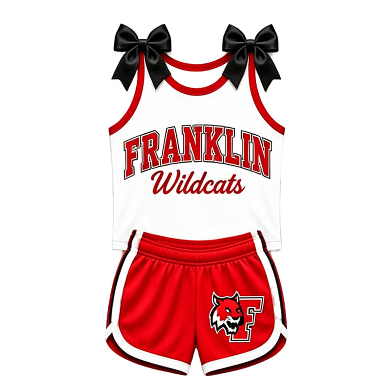 (Custom Design Preorder MOQ 5) Teams Franklin Wildcats Bows Vest Top Shorts Mommy and Me Summer Yoga Clothes Set