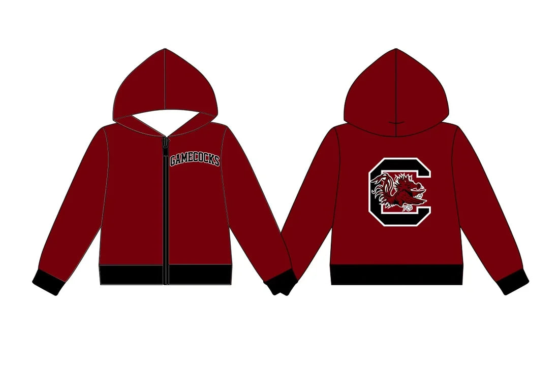 (Custom Design Preorder MOQ 5) Baby Boys Long Sleeve Gamecocks Team Zip Hoodie Jackets Top