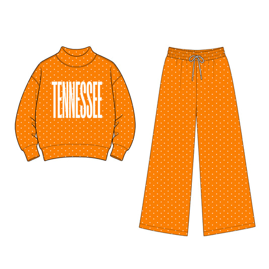 (Custom Design Preorder MOQ 5 Each) Teams Tennessee Polka Dot Mock Necks Top Pockets Pants Girls & Woman Clothes Set