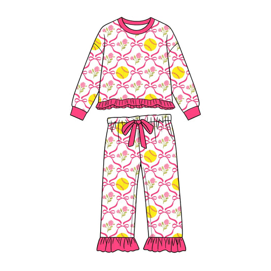 Preorder 5  MOQ Baby Girls Flowers Softball Longt Sleeve Pants Outfit
