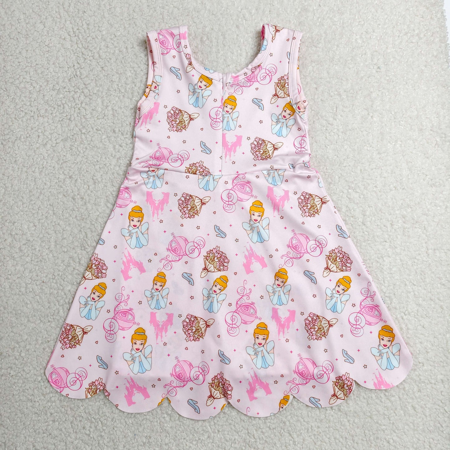 GSD2489 Cartoon Princess Girls Sleeveless Scallop Yoga Zipper Active Dress