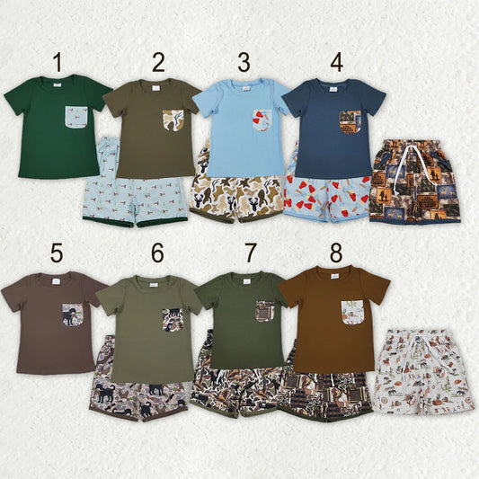 Sibling Baby Boys Short Sleeve Shirts Top Pockets Shorts Clothes Sets