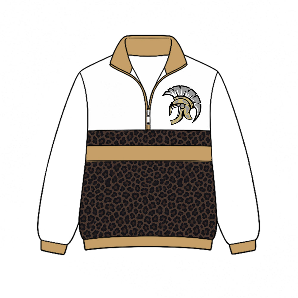(Custom Design Preorder MOQ 5)  Spartans Leopard Print Girls & Women Sports Team Long Sleeve Zipper Pullover Top