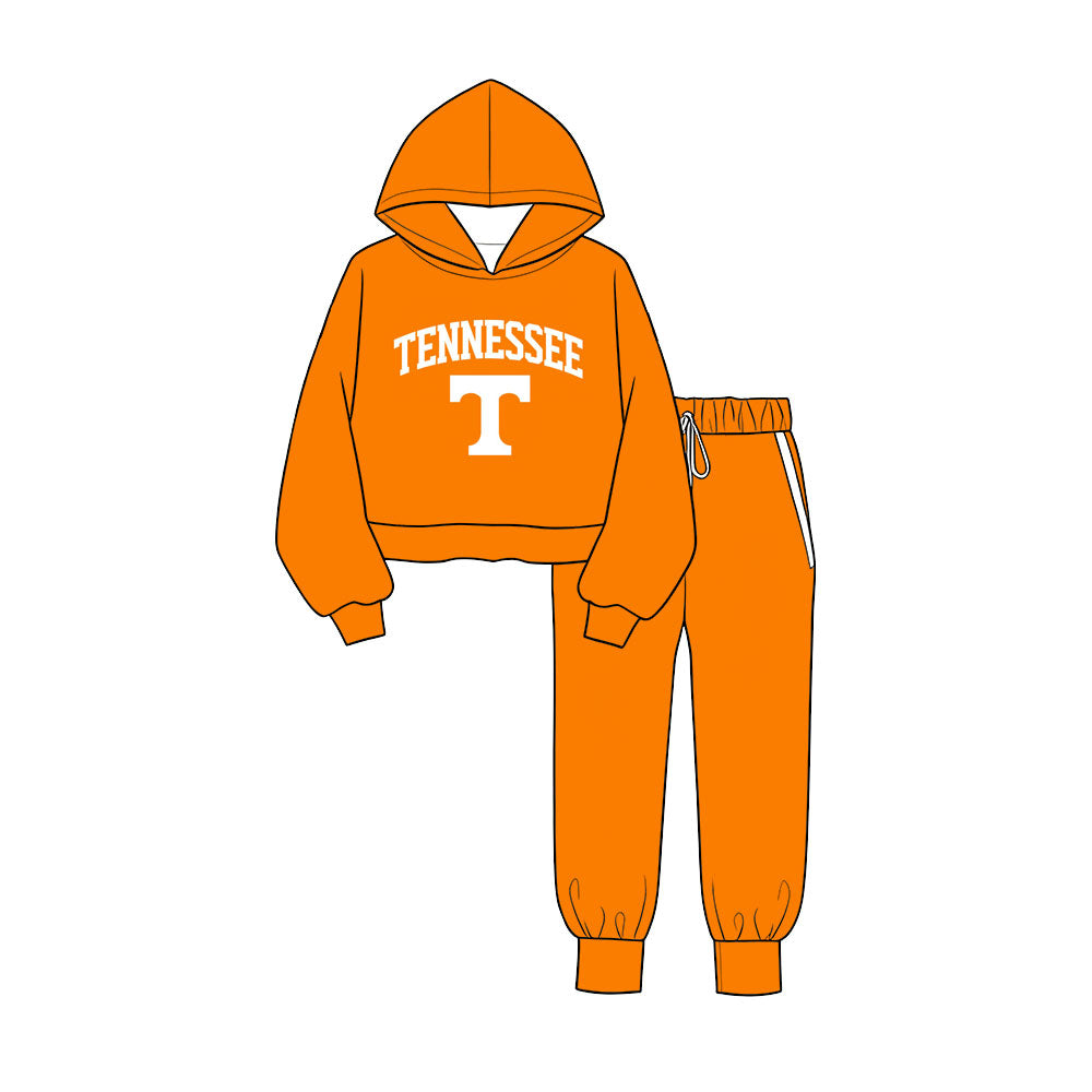 (Custom Design Preorder MOQ 5 )Boys Tennessee Orange Hoodie Top with Jogger Sport Team Outfit