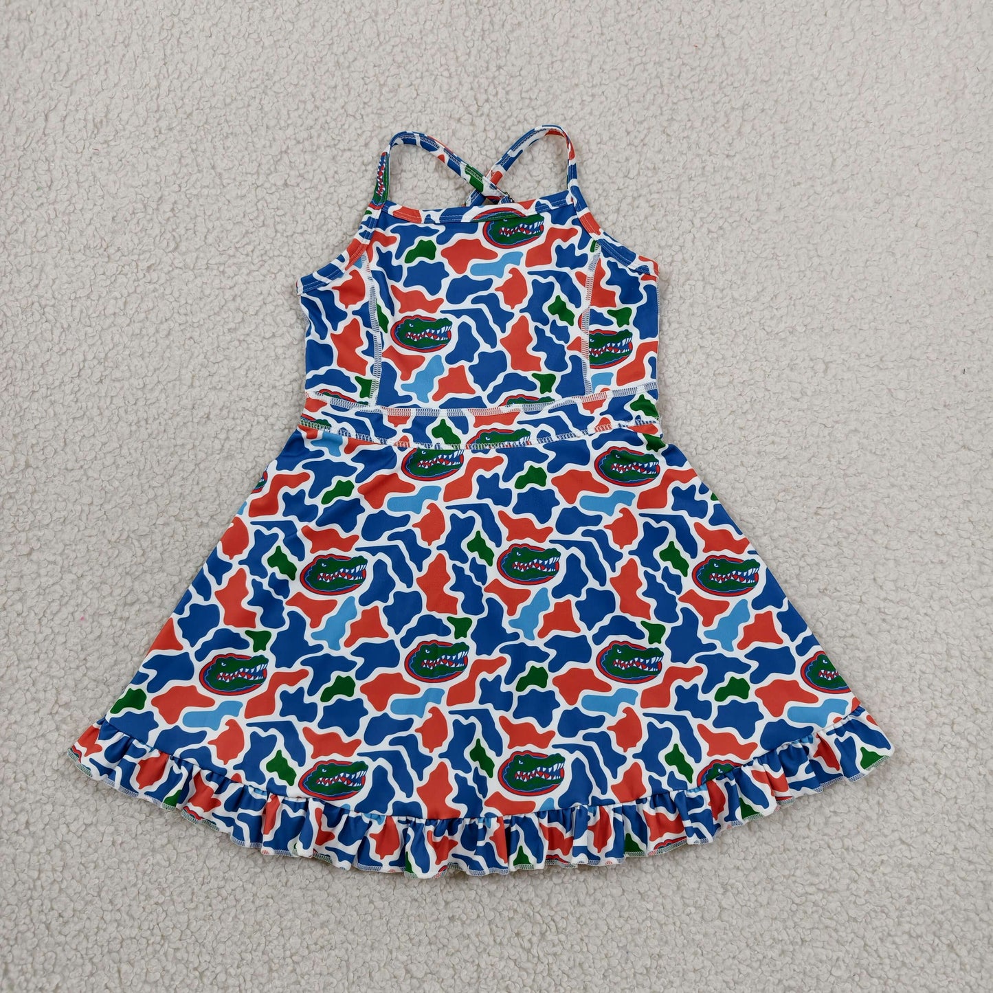 Teams Florida Camo Print Girls Summer Strap Shorts Ruffle Knee Length Yoga Dress