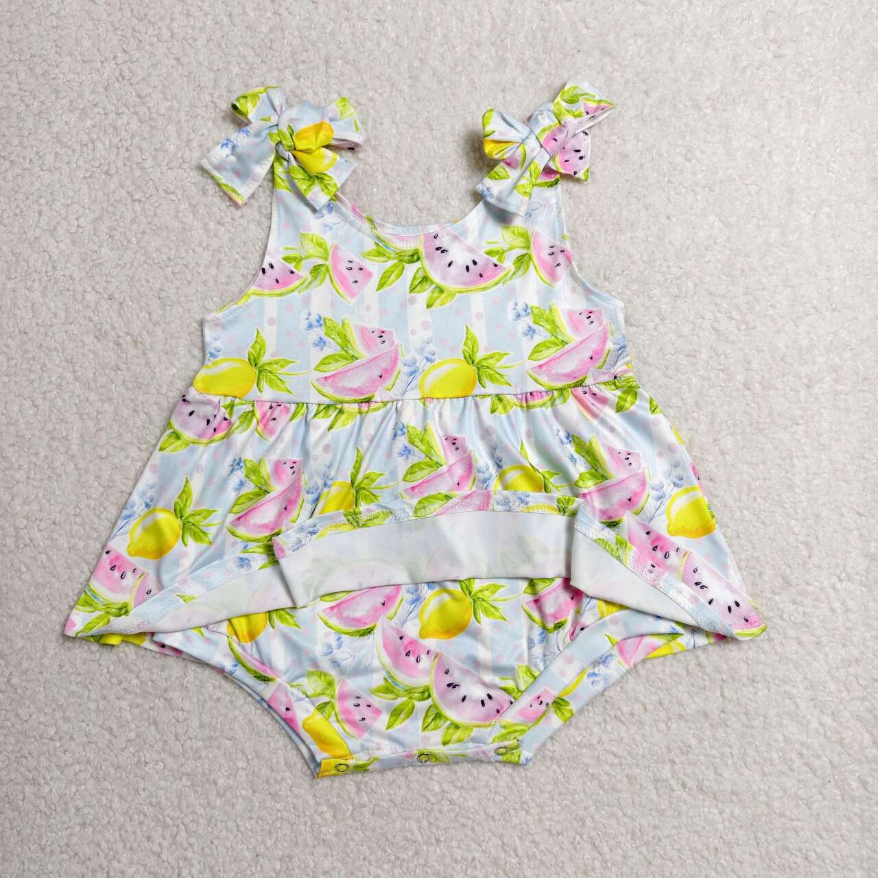 SR4135 Watermelon Lemon Stripes Print Baby Girls Summer Strap Skirts Romper