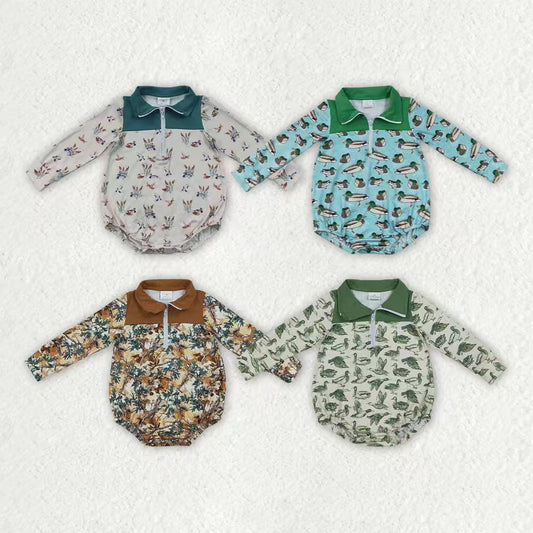 Sibling  Baby Boys Mallard Duck Long Sleeve Zipper Bubble Romper