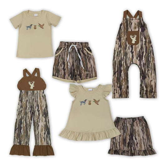 Sibling Girls Boys Hunting Deer Duck Camo Shorts Set +Romper