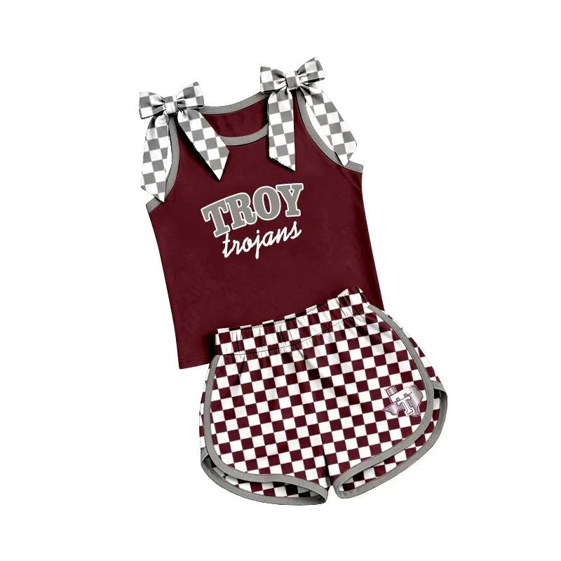 Preorder (moq 5) Baby Girls  Teoy Maroon Sleeveless Top Short Team Clothes Sets