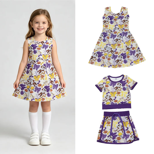 Sibling Baby Girls LSU Purple Bow Sport Team Active Skort Outfit and Dress