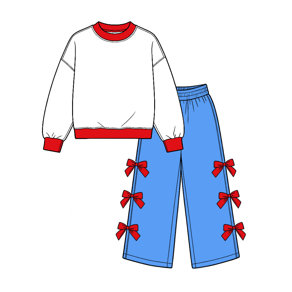 (Custom Design Preorder MOQ 5 Each) Cartoon Princess Blank Cotton Girls Bows Clothes Set Sisters Wear