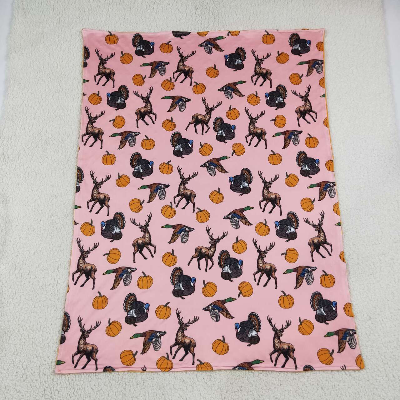 BL0293 Animals Pumpkin Pink Print Baby Girls Fall Blanket