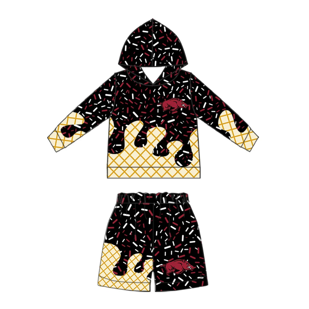 (Custom Design Preorder MOQ 5) Baby Boys Sprinkles Arkansas Hoodie Short Team Clothes Sets