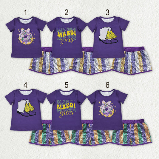 Sibling Baby Girls Mardigras Top Sequin Stripe Shorts Clothes Sets