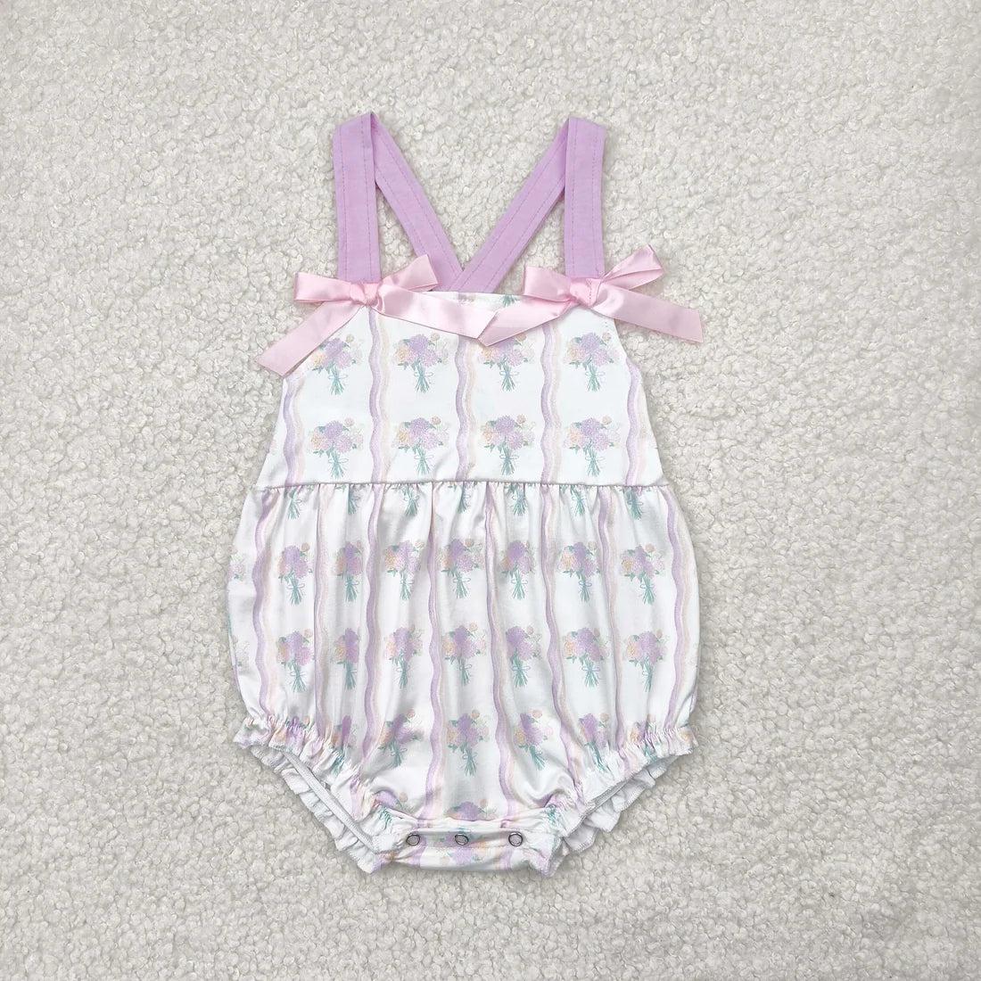 Sibling Baby Girls Lavender Strap Floral Stripe Tunic Ruffle Shorts Sets Rompers