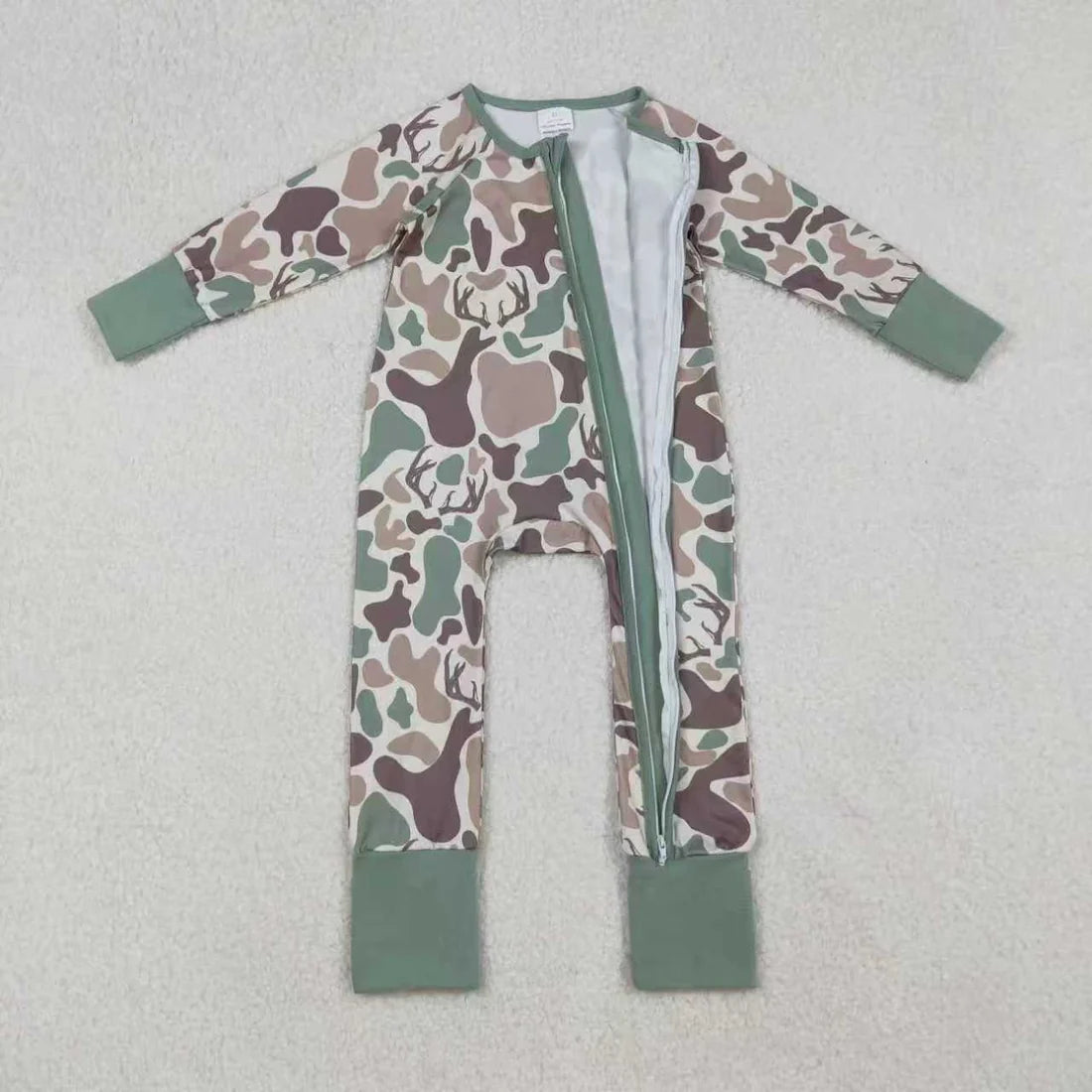 Sibling Baby Boys Hunting Deer Camo Pajama Set Zipper Romper Hoodie Top