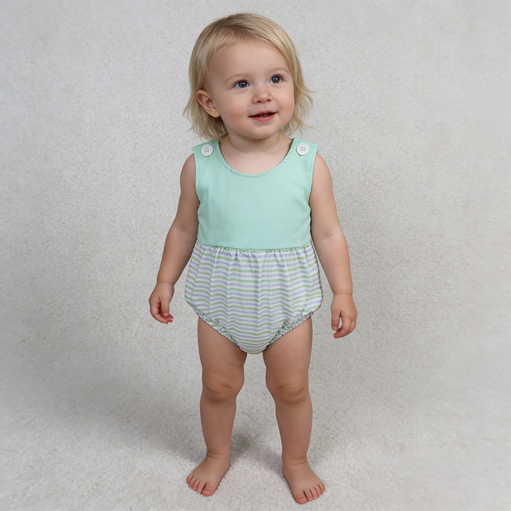 SR3894 Stripes Green Print Baby Boys Summer Sleeveless Summer