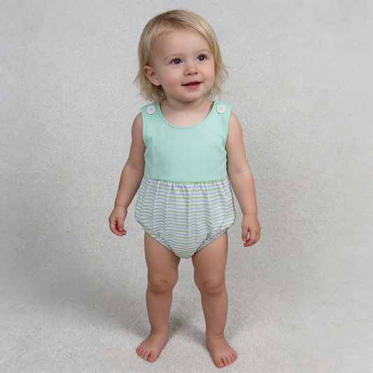 SR3894 Stripes Green Print Baby Boys Summer Sleeveless Summer
