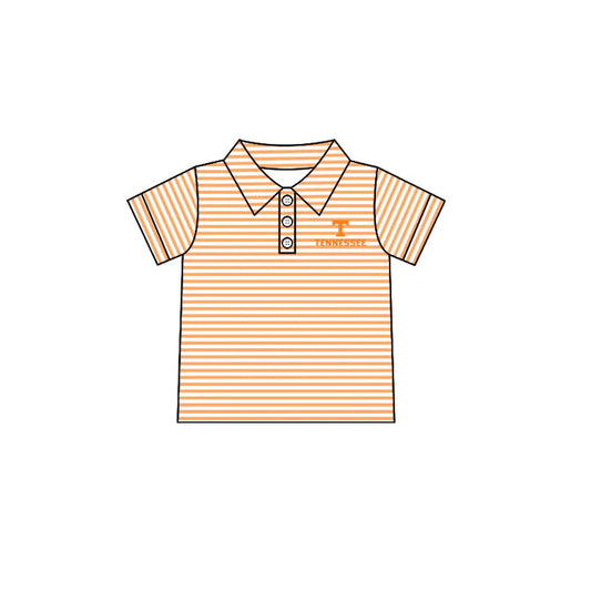 (Custom Design Preorder MOQ 5) Baby Boys Short Sleeve Orange Stripe Tennessee Team Button Polo Shirt Top