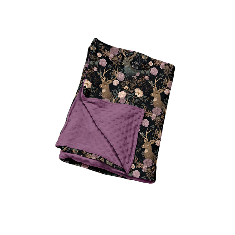 (Custom Design Preorder MOQ 5 ) Deer Flowers Print Baby Girls Fall Blanket