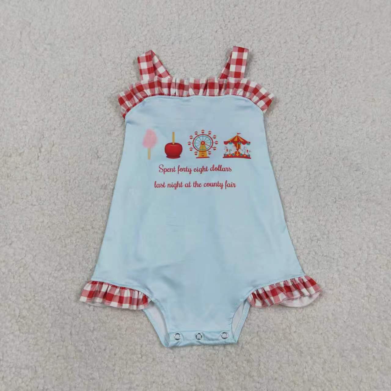 County Fair Blue Top Red Plaid Shorts Kids Summer Clothes Sibling Matching Styles