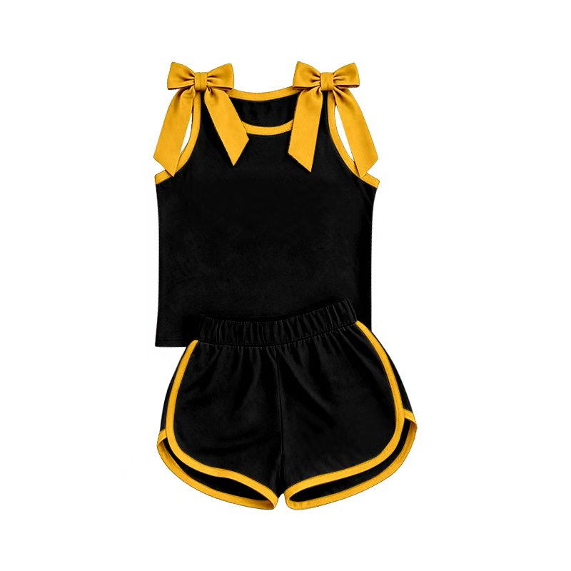 Preorder Girls Gold Bow Tank & Black Shorts Outfits