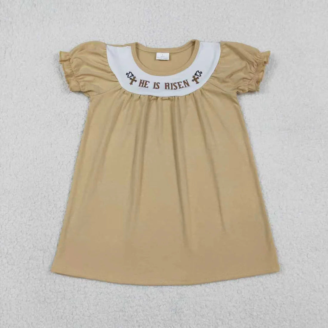 Sibling Baby Boys Girls Embroidery Crosses He is Risen Easter Clothes Sets Knee Length Dress