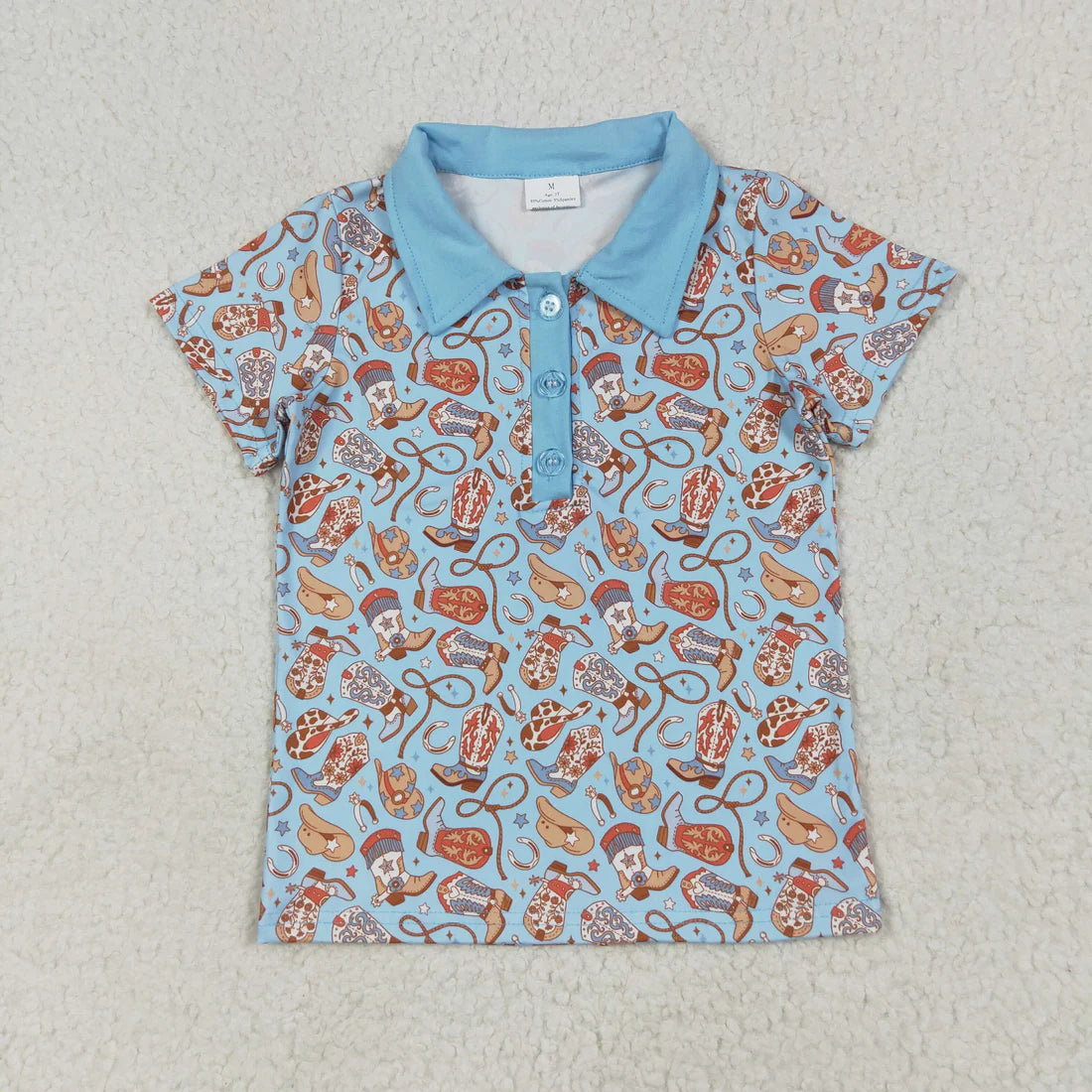 Sibling Baby Boys Blue Western Hats Boots Button Pullovers Shirts Tops Rompers