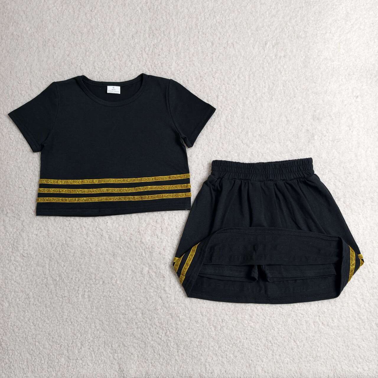 GSD4108 Sequin Stripe Black Crop Top Skort Girls Summer Clothes Set