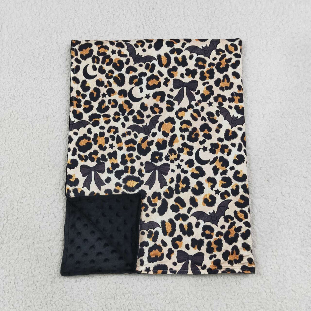 BL0290 Bat Bows Leopard Print Baby Girls Halloween Blanket
