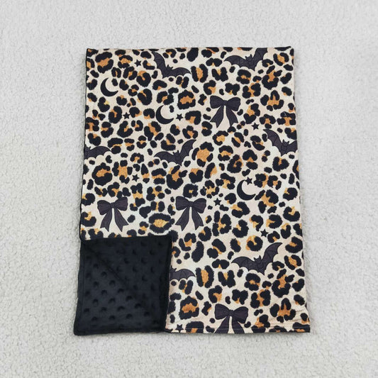BL0290 Bat Bows Leopard Print Baby Girls Halloween Blanket