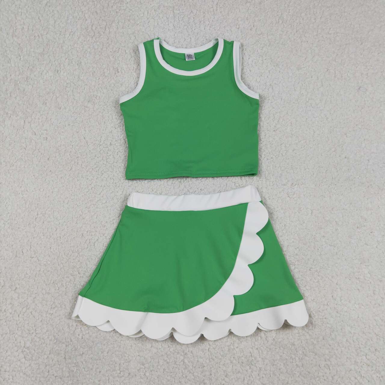 Kids Girls Green & White Scallop Active Skort Set