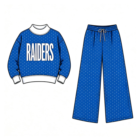 (Custom Design Preorder MOQ 5) Teams Raiders Mock Necks Top Pockets Pants Girls Clothes Set