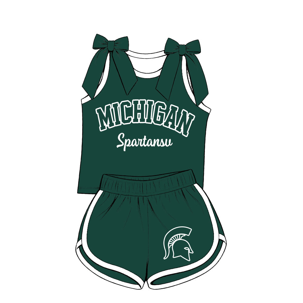 (Custom Design Preorder MOQ 5) Sport Teams  Michigan Green Tank Top with Shorts Outfit