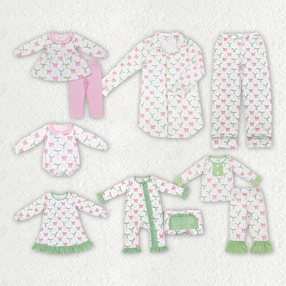 Holly Bows Print Family Christmas Pajamas Styles