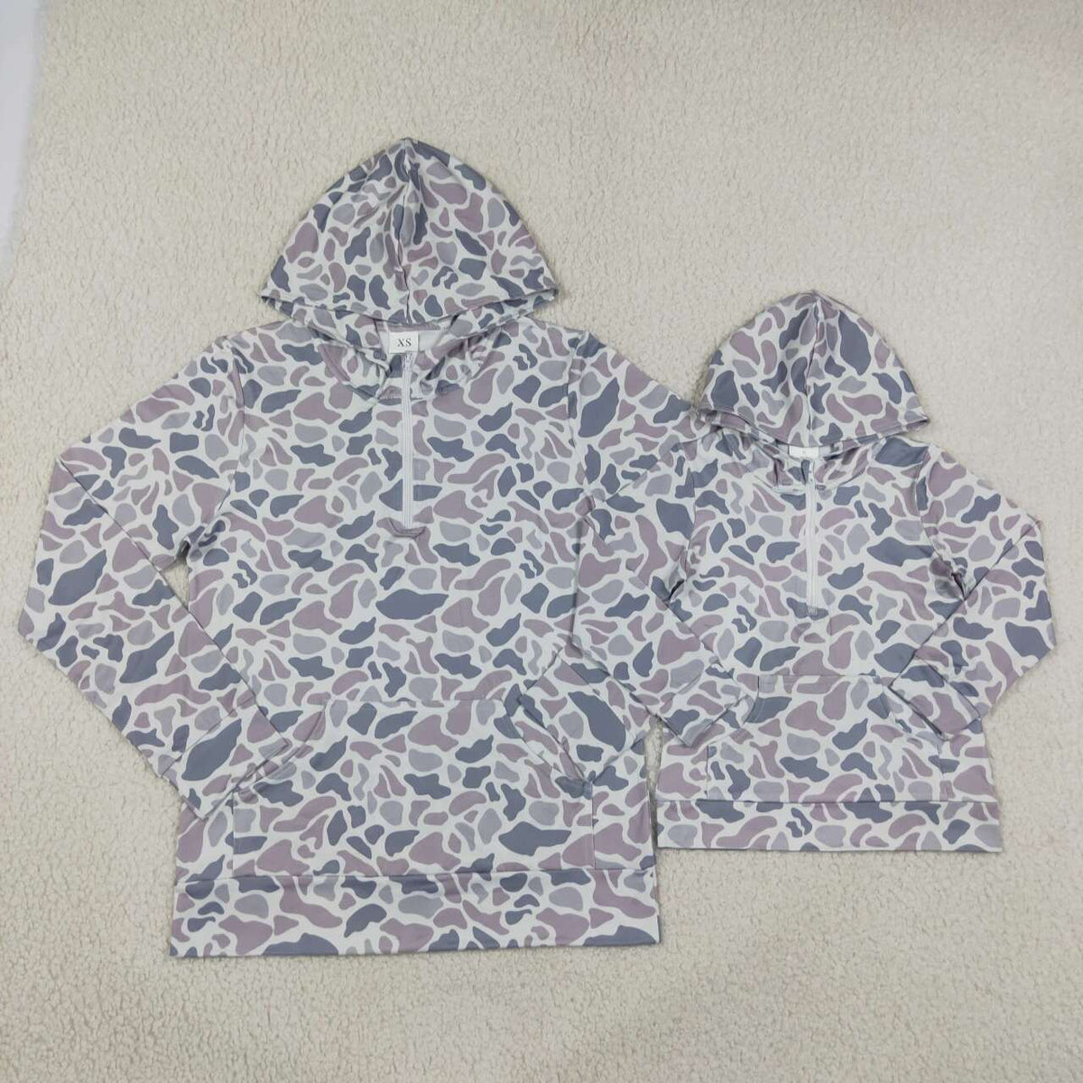 Mommy and Me Baby Girls Grey Camo Long Sleeve Zipper Hoodie Top with Pocket