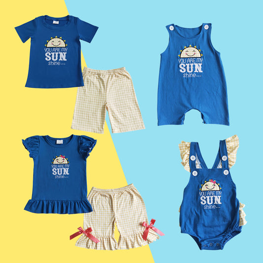 Sibling Baby Girls Boys Embroidery You are My Sunshine Clothes