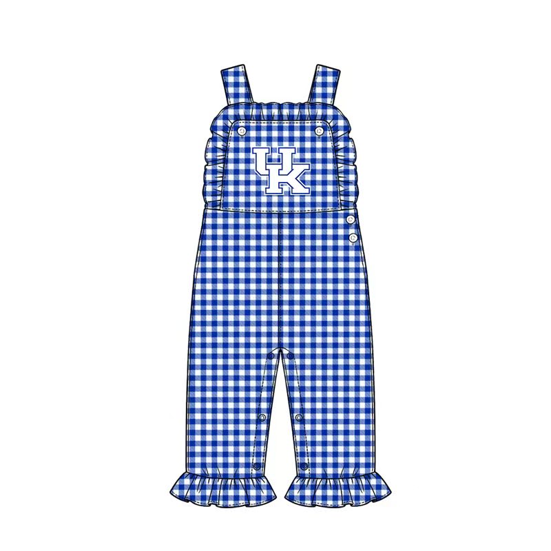 (Custom Design Preorder MOQ 5) Teams Logo Checkered Print Baby Girls Strap Jumpsuits Sisters Overall Styles