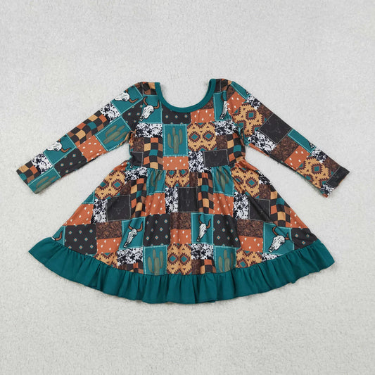 Baby Girls Western Cows Aztec Ruffle Knee Length Dresses
