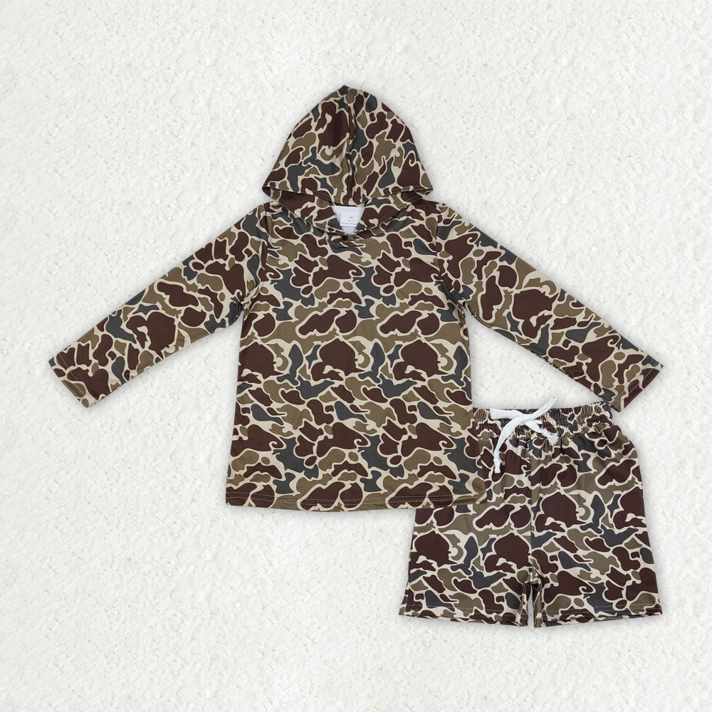 Sibling Baby Boys Camo Long Sleeve Hoodie Top with Shorts Outfit