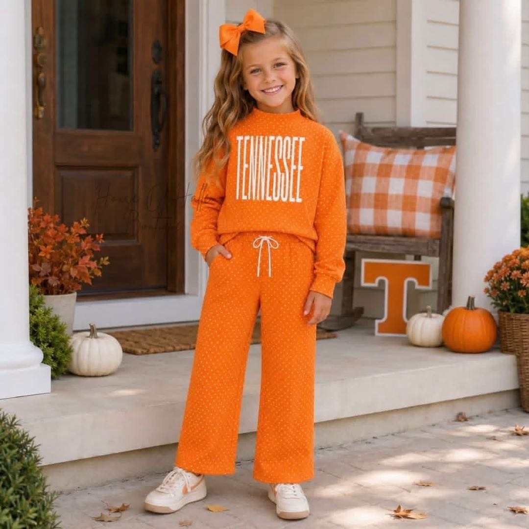 (Custom Design Preorder MOQ 5) Teams Tennessee Mock Necks Top Pockets Pants Girls Clothes Set