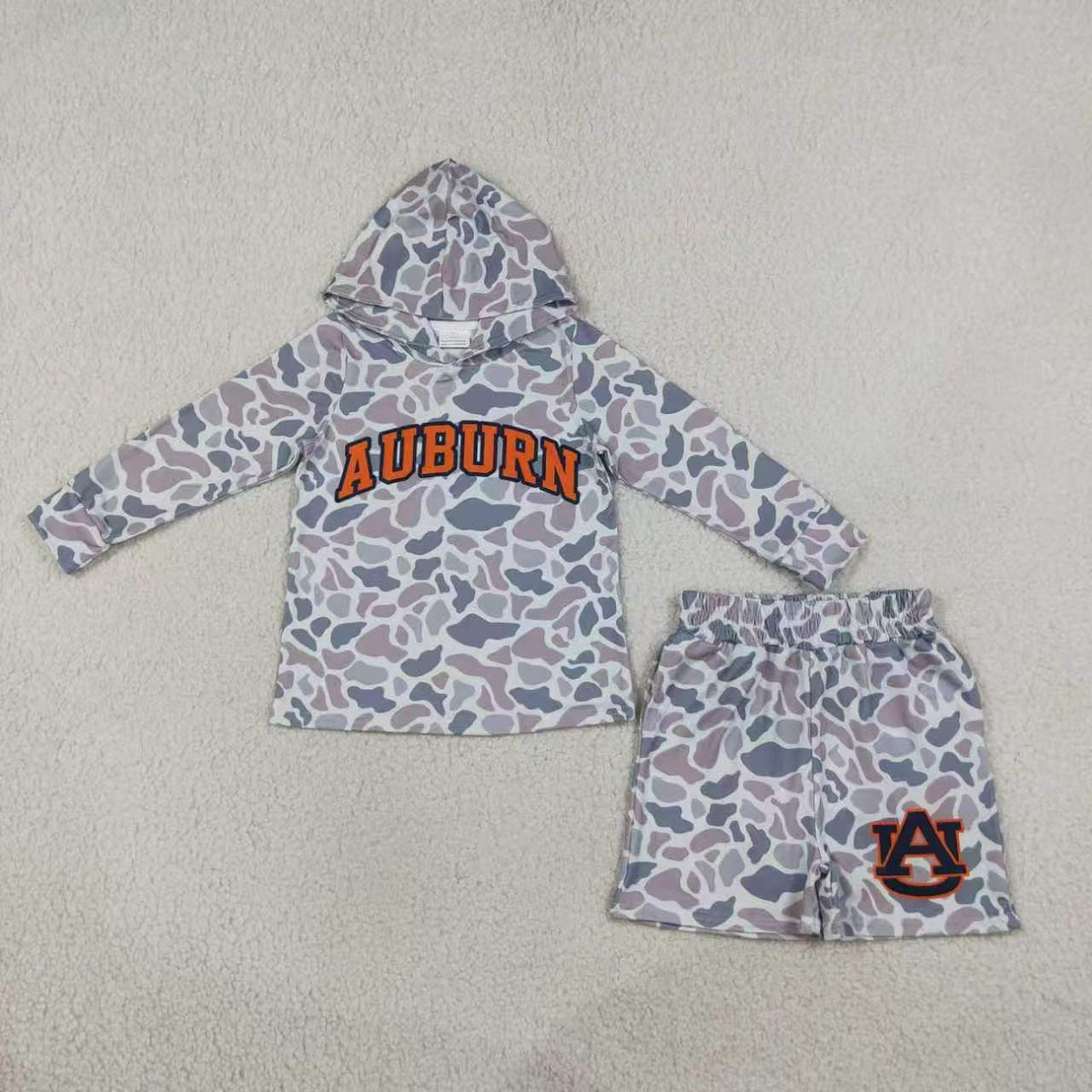 Sibling Baby Boys Sport Team Grey Camo Long Sleeve Hoodie Top with Shorts Outfit