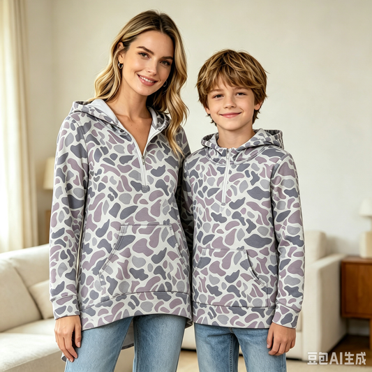 Mommy and Me Baby Girls Grey Camo Long Sleeve Zipper Hoodie Top with Pocket
