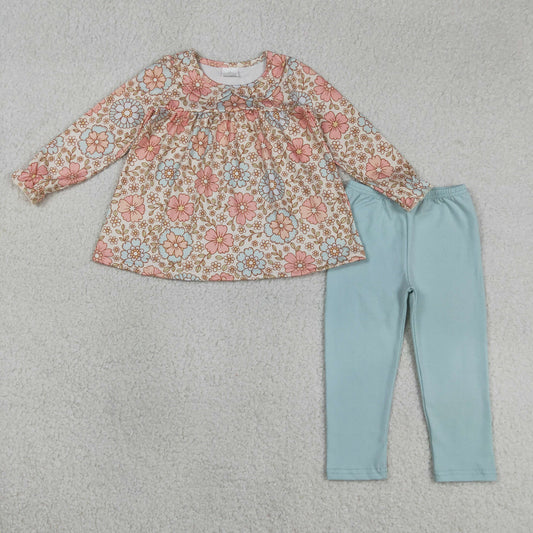 Sibling Baby Girls Colorful Flowers Collar Tunic Leggings Bummies Short Clothes Sets