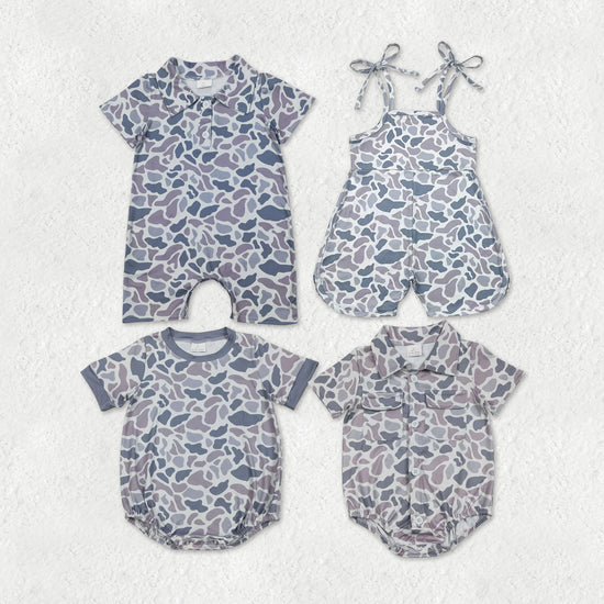 Sibling Baby Boys Girls Southern Light Grey Camo Romper Jumpsuits