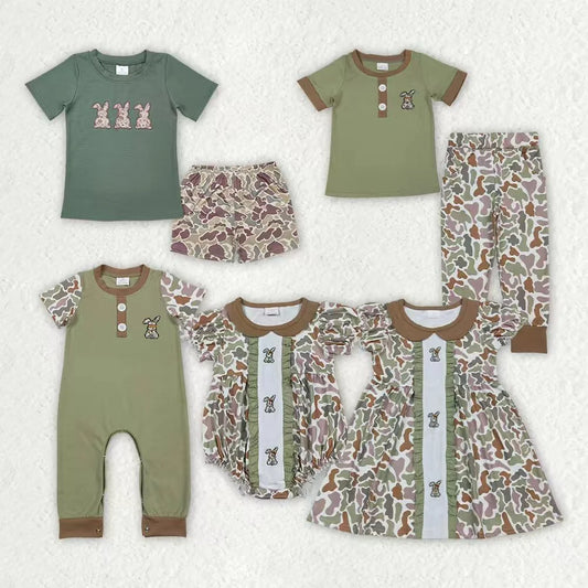 Sibling Baby Boys Girls   Embrodiery Camo Rabbits Shorts and Pants Set