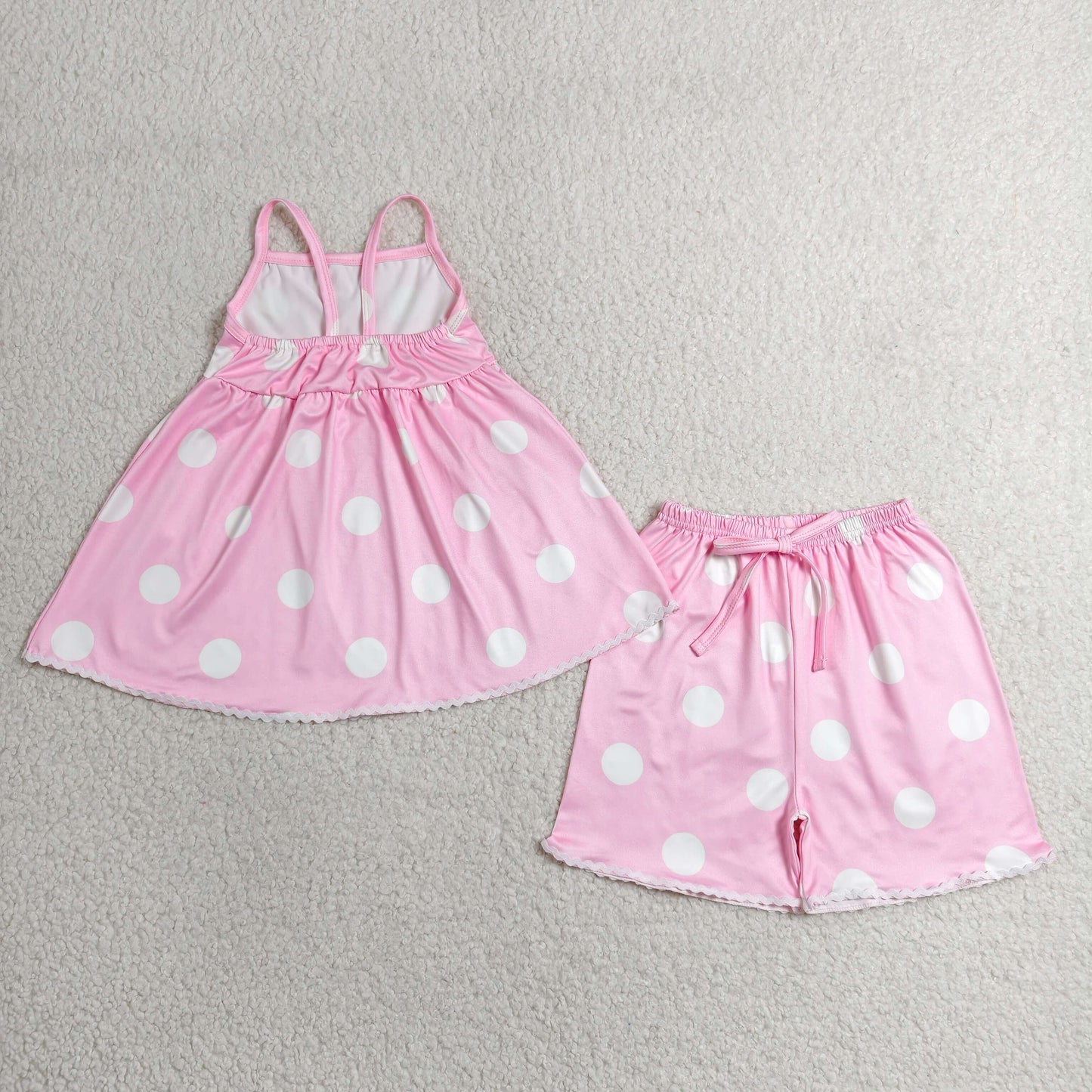 Baby Girls Pink Polka Dot Strap Tunic Top With Shorts Outfit