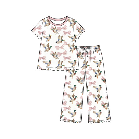 (Custom Design Preorder MOQ 5) Mallard Duck Bows Print Girls Clothes Set