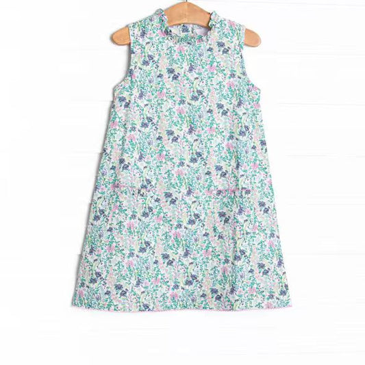 (Custom Design Preorder MOQ 5) Small Flowers Print Girls Summer Dress