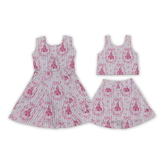 Toddler Girls Sibling Pink Castle Sleeveless Crop Top & Skort Set Summer Activewear
